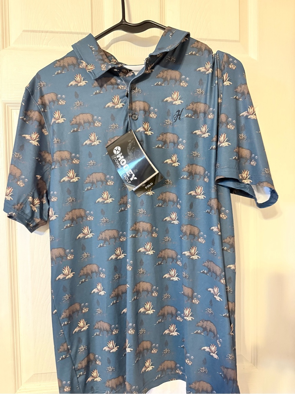 Hooey Men's Teal Bear-Print Polo